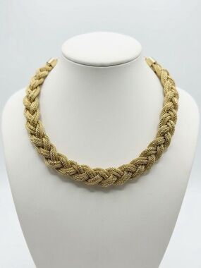 Braided Gold Mesh Choker Necklace Wide Woven Statement Collar Evening Party Wear